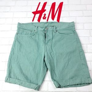 H&M & Denim Mens Shorts Sz 36 Green Button Fly G59